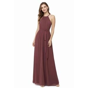Cabernet Dusty Mauve Chiffon Halter Maxi Dress A-Line Bridesmaid Formal Gown